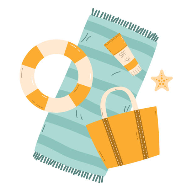 Summer vector illustration isolated on white background Summer vector illustration isolated on white background beach towel stock illustrations