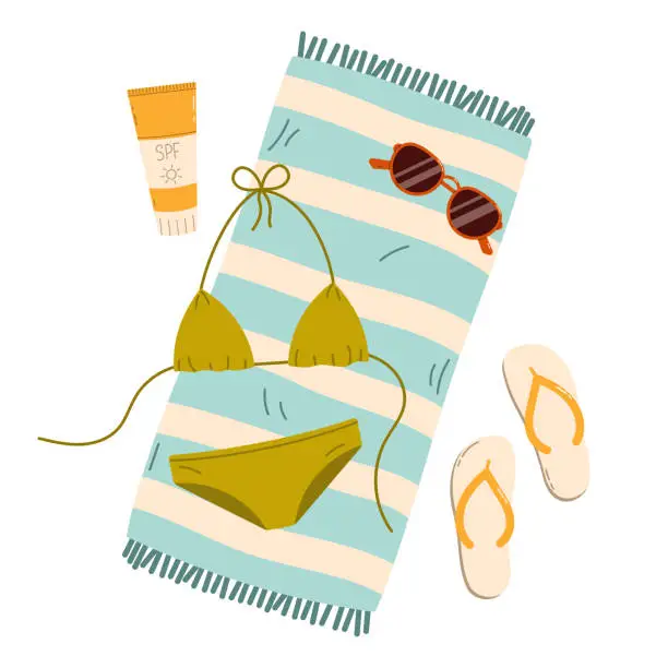 Vector illustration of Summer accessories vector illustration isolated on white
