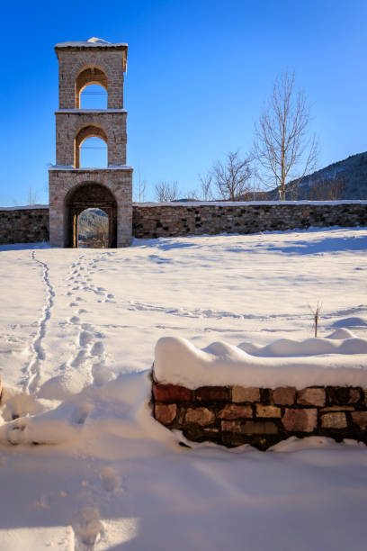 Church in Voskopojë in winter, Albanian Village