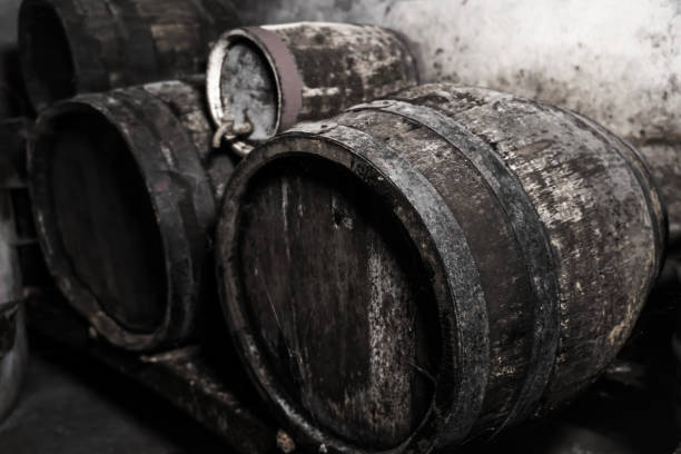 istock Old vintage wine barrels, Wine Barrels in Cellar 2040270653