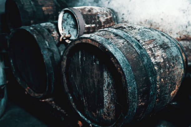 istock Old vintage wine barrels, Wine Barrels in Cellar 2040271170