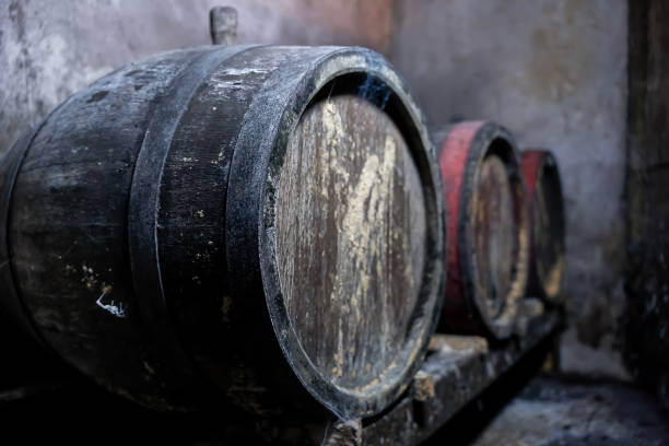 istock Old vintage wine barrels, Wine Barrels in Cellar 2040272784
