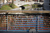 Love Locks on Bridge Over Ljubljanica River in Ljubljana City