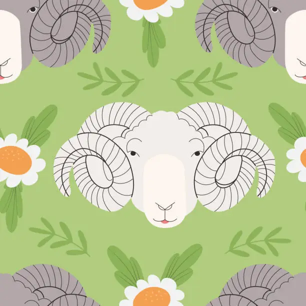 Vector illustration of Seamless pattern with sheep