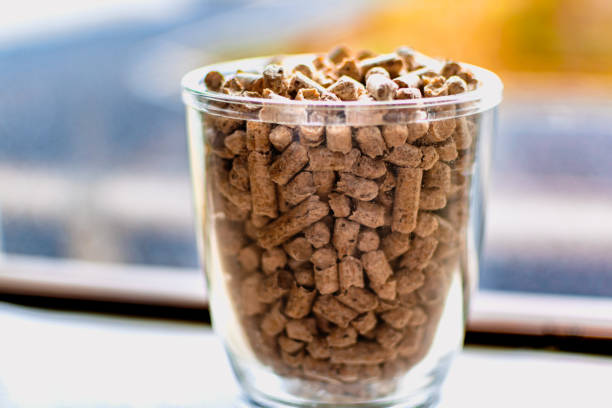 istock Pellet for stove or boiler in a glass, compressed wood granule 2040277607