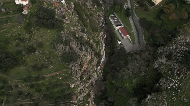 Rural River Flow in Valdigem, Lamego, Portugal - aerial