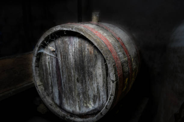 istock Old vintage wine barrels, Wine Barrels in Cellar 2040290198