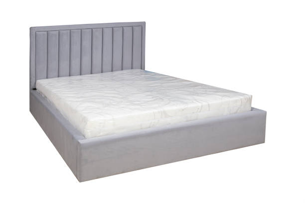 istock Double bed with soft headboard. Cushioned furniture. 2040303281