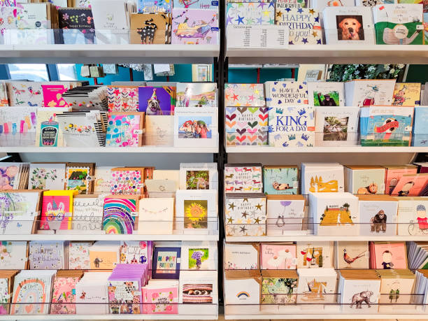 Selection of greetings cards on display in the store