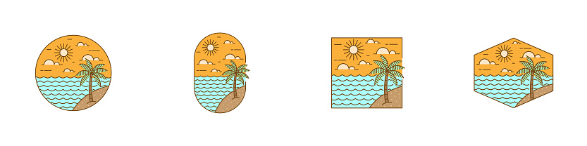 collection of beach illustration monoline or line art style vector design
