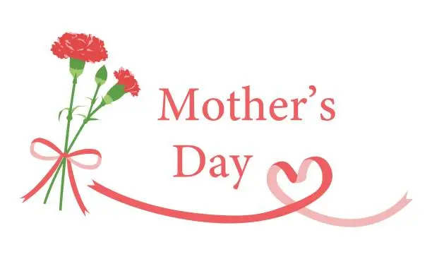 Vector illustration of Mother's Day, Simple Clip Arts, Carnation and Heart Ribbon