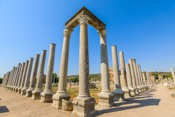 ancient ruins of perge agora of turkey - roman agora 뉴스 사진 이미지