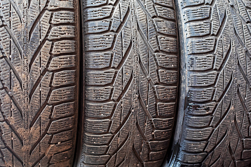 abstract background close-up of winter tire wheel tread. Road safety