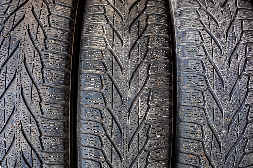 close-up of winter tire wheel tread. Road safety