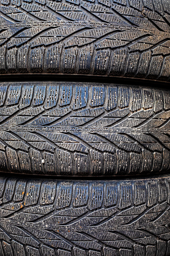 close-up of winter tire wheel tread. Road safety