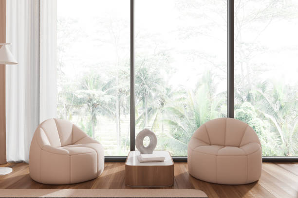 istock Panoramic living room interior with armchairs 2040394207