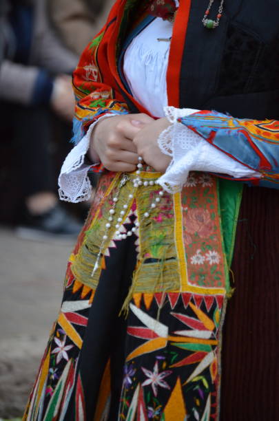 Bulgarian folklore. Woman in authentic costume. Old Nessebar. Bulgaria. Soft focus.