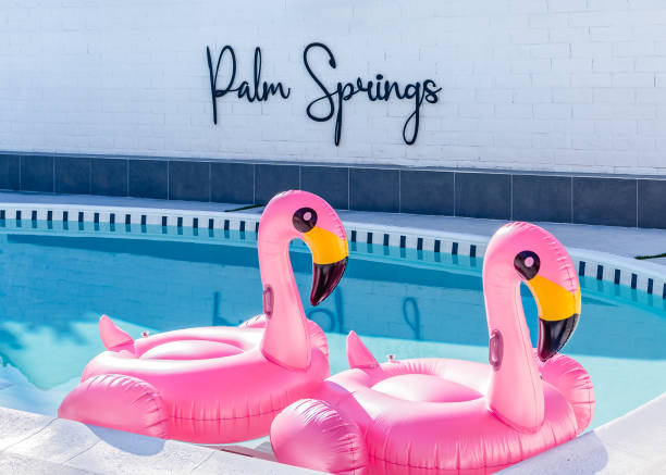 Pink flamingo swimming pool floating toys in Palm Springs, California