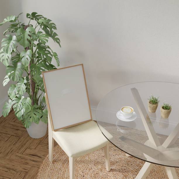 istock Frame interior, mockup frame, poster close up wood in empty picture interior dining room in illustration 3d rendering. 2040431400