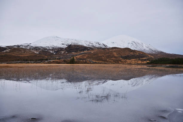 Reflections snowcaped mountains, UK, Scotland during winter.