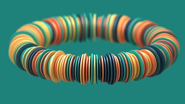 Colorful light sources enclosed in plastic rings on a dark background.