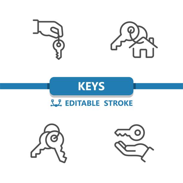 ilustraciones, imágenes clip art, dibujos animados e iconos de stock de iconos de teclas. llave, icono inmobiliario - llave objetos de seguridad