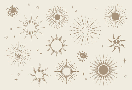 Sun icon, sign set. Summer symbol design. Sunny logo.