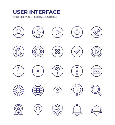 User Interface Editable Line Icon Set contains such icons as Homepage, Avatar, Refresh, Reload, Information, Message, Clock and so on