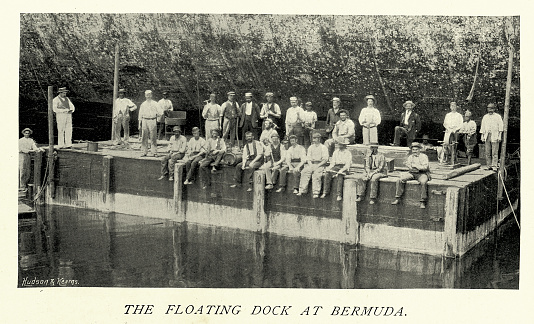 Vintage picture of Ship Workers on the floating dock at Bermuda, History, 1890s, 19th Century