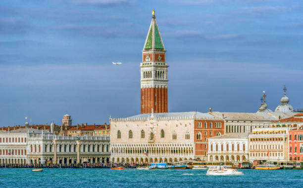 Venice, Italy - February 11, 2018: San Marco campanile and Doge's palace