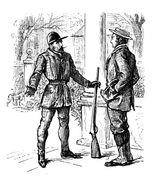 British satire caricature comic cartoon illustration British satire caricature comic cartoon illustration two men hunting stock illustrations
