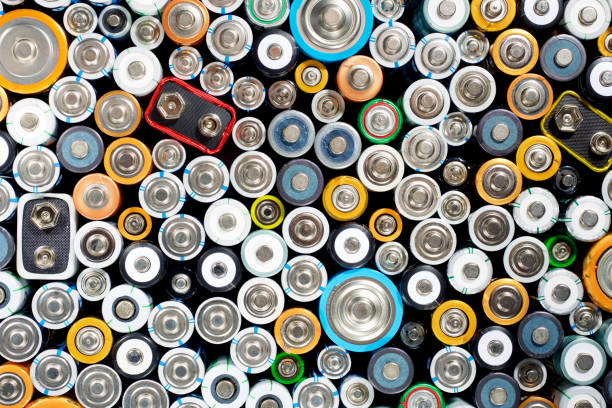 Different alkaline batteries. Chemical waste.