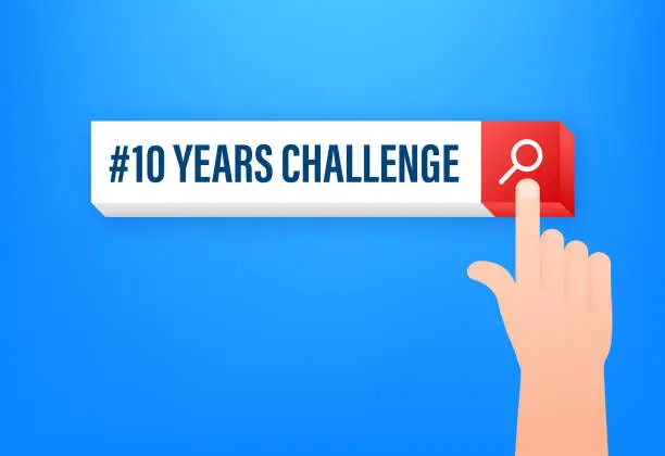 Vector illustration of Interactive 10 Years Challenge Search Bar Concept on Blue Background for Social Media Engagement
