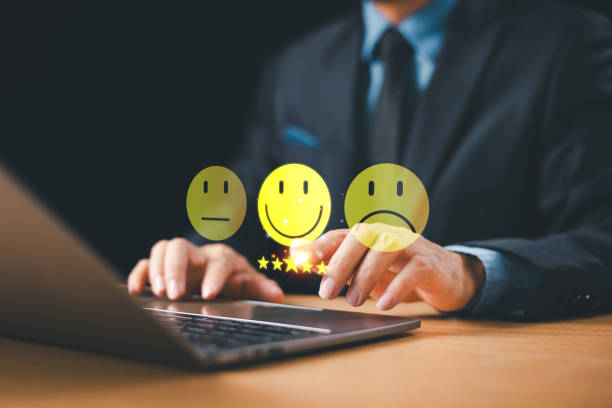 istock Customer Satisfaction Survey feedback concept. 5-star rate satisfaction review. Service experience rating online application. Customer evaluation product service quality, satisfaction good opinion 2040547875