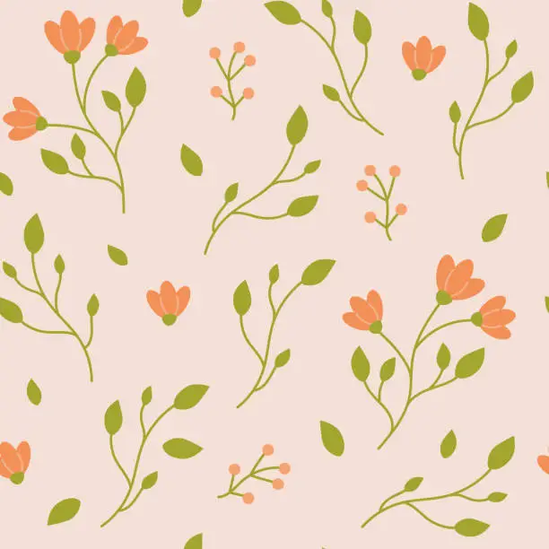 Vector illustration of Vector floral pattern with flowers on peach background