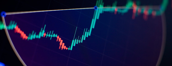 Business graph charts of financial board display candlestick double