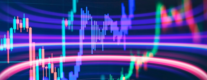 Business graph charts of financial board display candlestick double