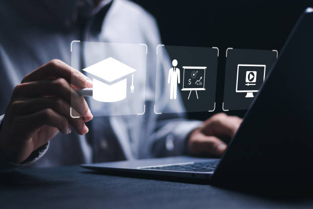 istock Online education concept. businessman use laptop to Online education training and e-learning webinar on internet. Education internet technology. 2040592763