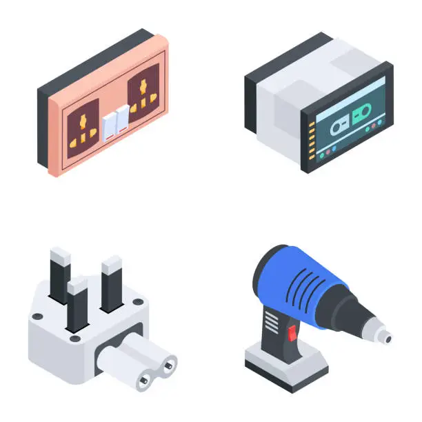 Vector illustration of Bundle of Electric Tools Isometric Icons