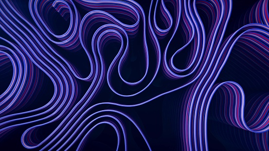 A closeup of a vibrant purple and azure swirl on a dark background resembling an artistic organism with a mixture of violet, magenta, and electric blue, creating a symmetrical pattern