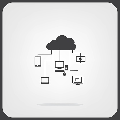 Flat design concept of cloud service and mobile devices with long shadows. Process of upload and download - vector illustration