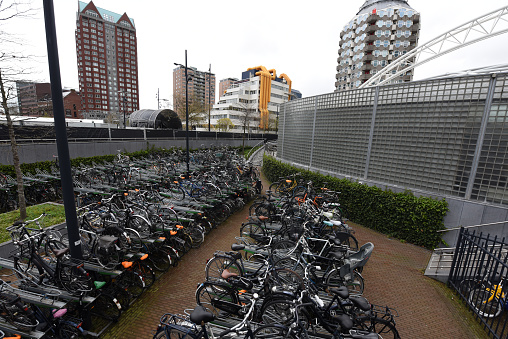 Rotterdam Blaak square with several modern buildings The image was captured during summer season.