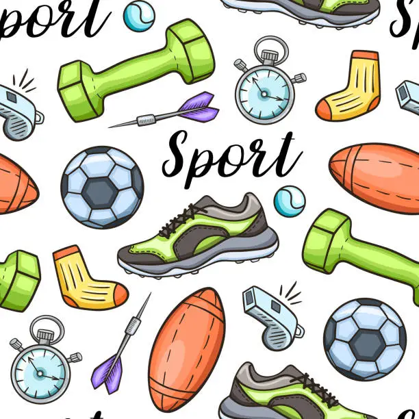 Vector illustration of Fitness and sport seamless pattern.