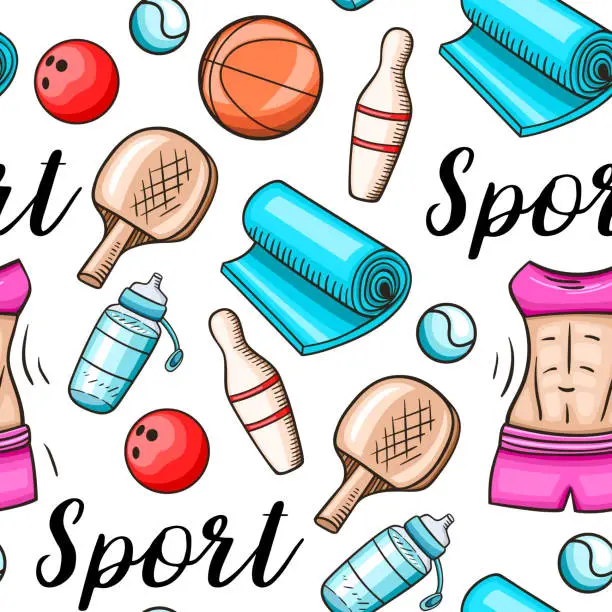 Vector illustration of Fitness and sport seamless pattern.