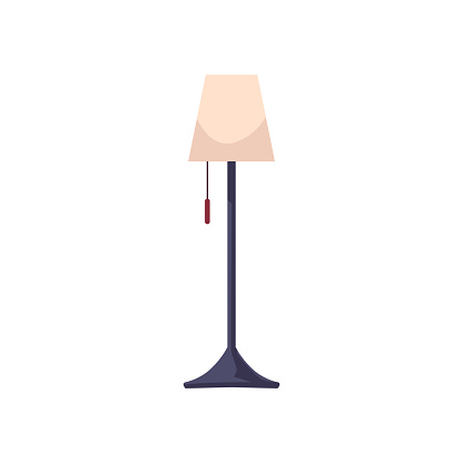 Flat vector illustration of a tall floor lamp with lampshade, ideal for cozy interiors. Isolated object on a white background for ease of integration.