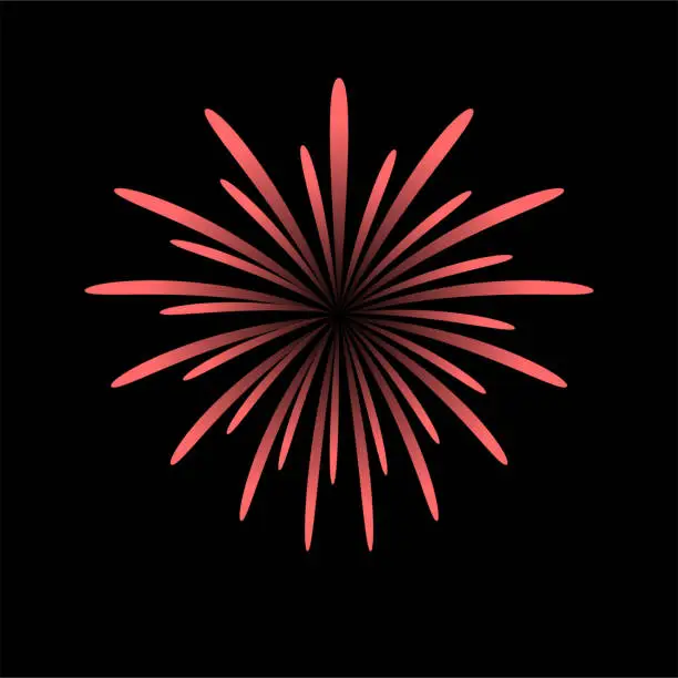 Vector illustration of Brightly Colorful Fireworks isolated black background. New Year celebration fireworks