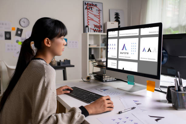 istock Asian Graphic designer working in office. Designing logo Artist Creative Designer Illustrator Graphic Skill Concept. 2040726021
