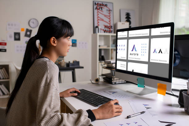 istock Asian Graphic designer working in office. Designing logo Artist Creative Designer Illustrator Graphic Skill Concept. 2040726023