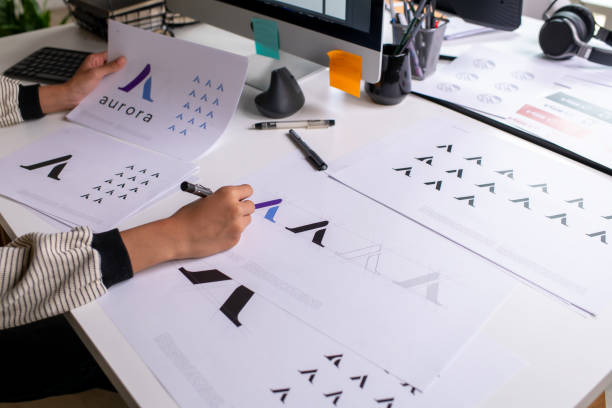 istock Graphic designer working in office. Designing logo, Artist Creative Designer Illustrator Graphic Skill Concept. 2040726052