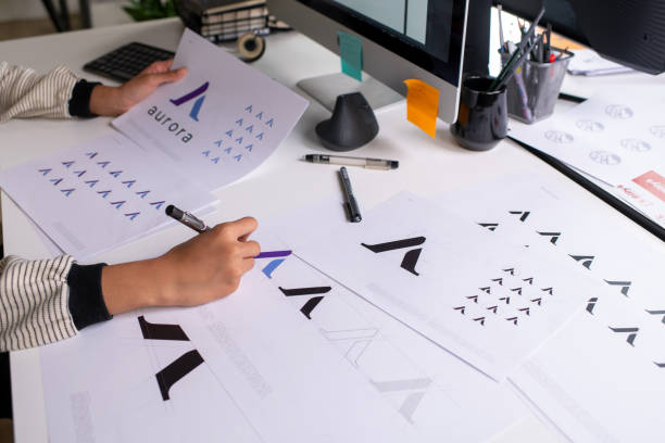 istock Graphic designer working in office. Designing logo, Artist Creative Designer Illustrator Graphic Skill Concept. 2040726058